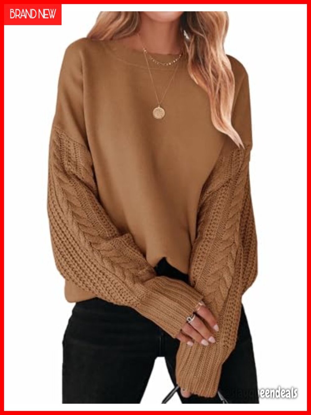 Cable Knit Oversized Sweater Pullover Crew Neck Long Sleeve Tunic